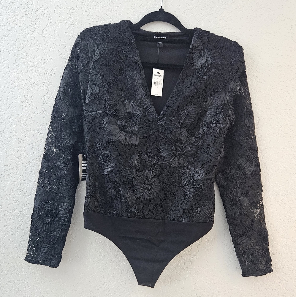 NWT Black Lace Floral Bodysuit EXPRESS